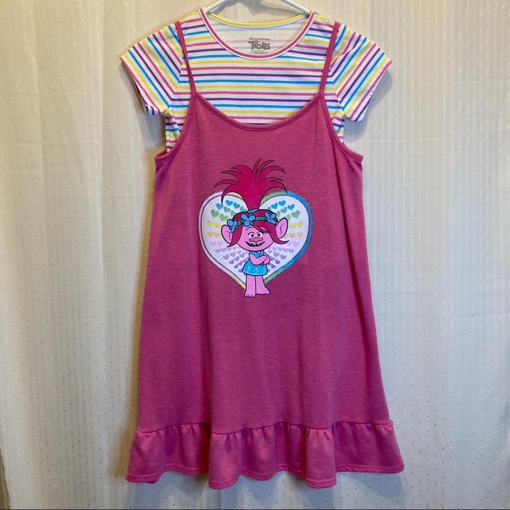 Trolls Poppy pink tank top dress with stripe shirt